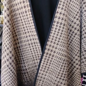 Open Front Oversized Fleece Blanket Cape Brown & T